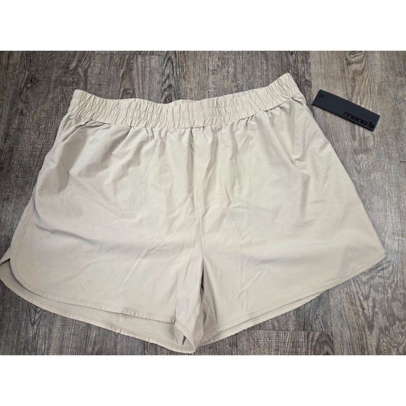 Mono B NWT Women's Light Beige Khaki Elastic Waist Athletic Shorts Size 1XL - Picture 1 of 3